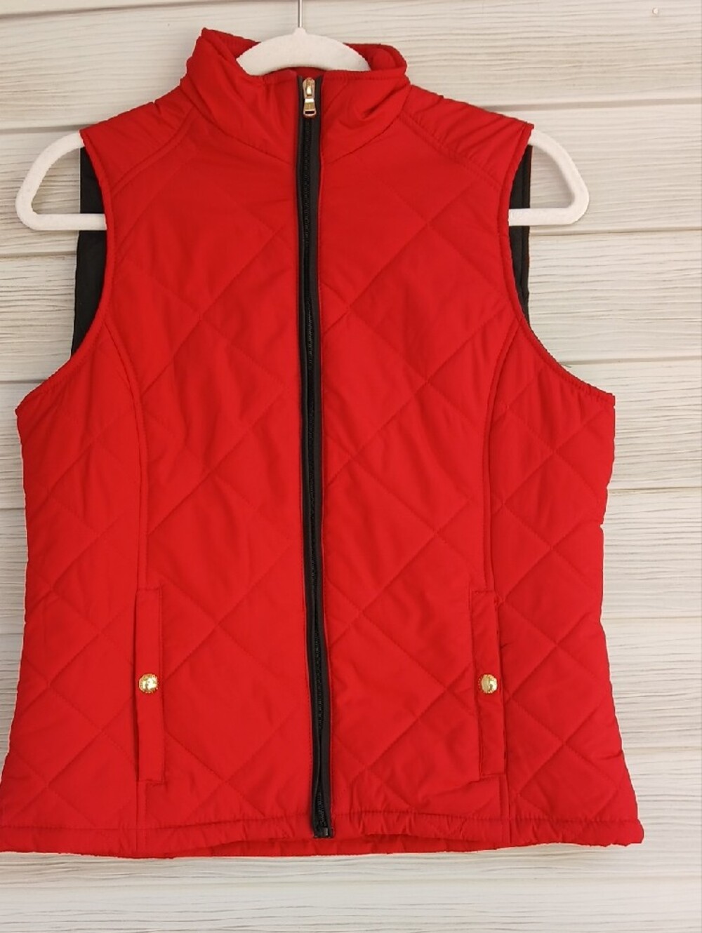 Lauren Ralph Lauren Vibrant Red Quilted Sleeveless Vest with Gold Accents - Picture 5 of 8